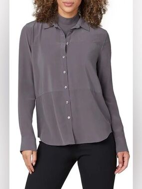 SPANX Low Maintenance Silk Button-Up Shirt - Deep Slate